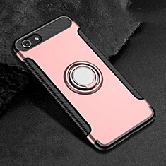 Custodia Silicone e Plastica Opaca Cover con Anello Supporto per Oppo A3 Oro Rosa