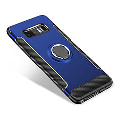 Custodia Silicone e Plastica Opaca Cover con Anello Supporto per Samsung Galaxy Note 8 Duos N950F Blu