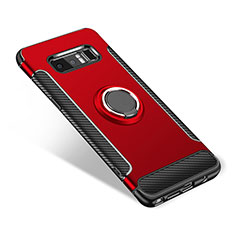 Custodia Silicone e Plastica Opaca Cover con Anello Supporto per Samsung Galaxy Note 8 Duos N950F Rosso