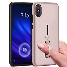 Custodia Silicone e Plastica Opaca Cover con Anello Supporto per Xiaomi Mi 8 Pro Global Version Oro Rosa