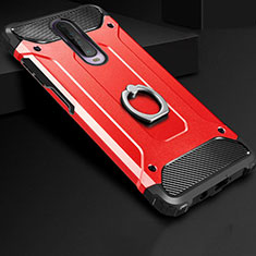 Custodia Silicone e Plastica Opaca Cover con Anello Supporto per Xiaomi Redmi K30 4G Rosso