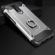 Custodia Silicone e Plastica Opaca Cover con Anello Supporto per Xiaomi Redmi K30 5G Argento