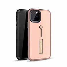 Custodia Silicone e Plastica Opaca Cover con Anello Supporto S01 per Apple iPhone 11 Pro Oro Rosa