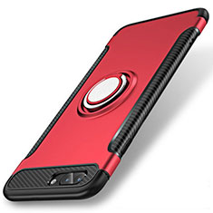 Custodia Silicone e Plastica Opaca Cover con Anello Supporto S01 per Apple iPhone 7 Plus Rosso