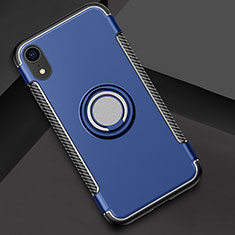 Custodia Silicone e Plastica Opaca Cover con Anello Supporto S01 per Apple iPhone XR Blu