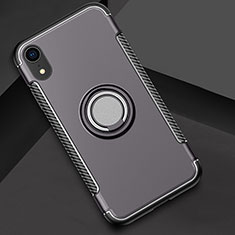 Custodia Silicone e Plastica Opaca Cover con Anello Supporto S01 per Apple iPhone XR Grigio