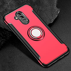 Custodia Silicone e Plastica Opaca Cover con Anello Supporto S01 per Huawei Mate 20 Lite Rosso