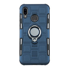 Custodia Silicone e Plastica Opaca Cover con Anello Supporto S01 per Huawei Nova 3e Ciano