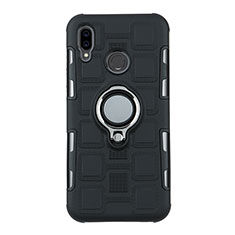 Custodia Silicone e Plastica Opaca Cover con Anello Supporto S01 per Huawei Nova 3e Nero