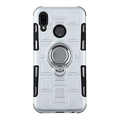 Custodia Silicone e Plastica Opaca Cover con Anello Supporto S01 per Huawei P20 Lite Bianco