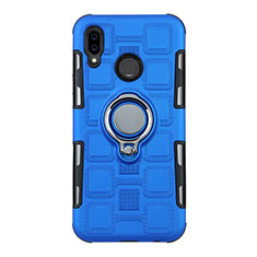 Custodia Silicone e Plastica Opaca Cover con Anello Supporto S01 per Huawei P20 Lite Blu