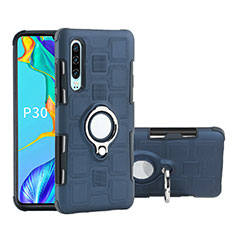 Custodia Silicone e Plastica Opaca Cover con Anello Supporto S01 per Huawei P30 Grigio Scuro