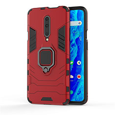 Custodia Silicone e Plastica Opaca Cover con Anello Supporto S01 per OnePlus 7 Pro Rosso