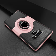 Custodia Silicone e Plastica Opaca Cover con Anello Supporto S01 per Samsung Galaxy Note 9 Oro Rosa