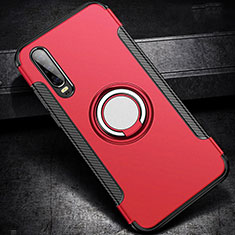Custodia Silicone e Plastica Opaca Cover con Anello Supporto S02 per Huawei P30 Rosso