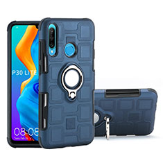 Custodia Silicone e Plastica Opaca Cover con Magnetico Anello Supporto A01 per Huawei Nova 4e Blu