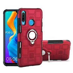 Custodia Silicone e Plastica Opaca Cover con Magnetico Anello Supporto A01 per Huawei P30 Lite Rosso