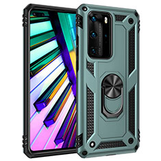 Custodia Silicone e Plastica Opaca Cover con Magnetico Anello Supporto C01 per Huawei P40 Pro Verde