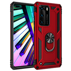 Custodia Silicone e Plastica Opaca Cover con Magnetico Anello Supporto C01 per Huawei P40 Rosso