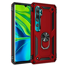 Custodia Silicone e Plastica Opaca Cover con Magnetico Anello Supporto D01 per Xiaomi Mi Note 10 Rosso