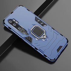 Custodia Silicone e Plastica Opaca Cover con Magnetico Anello Supporto D02 per Xiaomi Mi Note 10 Blu