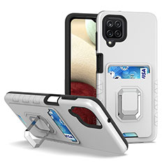 Custodia Silicone e Plastica Opaca Cover con Magnetico Anello Supporto J01S per Samsung Galaxy A12 5G Argento