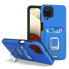Custodia Silicone e Plastica Opaca Cover con Magnetico Anello Supporto J01S per Samsung Galaxy A12 5G Blu