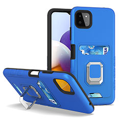 Custodia Silicone e Plastica Opaca Cover con Magnetico Anello Supporto J01S per Samsung Galaxy A22 5G Blu