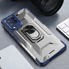 Custodia Silicone e Plastica Opaca Cover con Magnetico Anello Supporto J01S per Samsung Galaxy F22 4G Blu