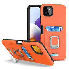 Custodia Silicone e Plastica Opaca Cover con Magnetico Anello Supporto J01S per Samsung Galaxy F42 5G Arancione