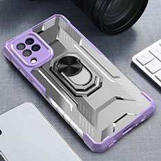 Custodia Silicone e Plastica Opaca Cover con Magnetico Anello Supporto J01S per Samsung Galaxy M22 4G Viola