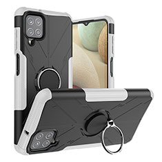 Custodia Silicone e Plastica Opaca Cover con Magnetico Anello Supporto J01X per Samsung Galaxy A12 Argento