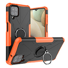 Custodia Silicone e Plastica Opaca Cover con Magnetico Anello Supporto J01X per Samsung Galaxy A12 Nacho Arancione