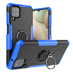 Custodia Silicone e Plastica Opaca Cover con Magnetico Anello Supporto J01X per Samsung Galaxy A12 Nacho Blu