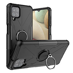 Custodia Silicone e Plastica Opaca Cover con Magnetico Anello Supporto J01X per Samsung Galaxy A12 Nacho Nero