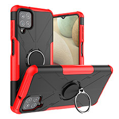 Custodia Silicone e Plastica Opaca Cover con Magnetico Anello Supporto J01X per Samsung Galaxy A12 Nacho Rosso