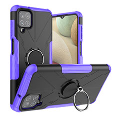 Custodia Silicone e Plastica Opaca Cover con Magnetico Anello Supporto J01X per Samsung Galaxy A12 Nacho Viola