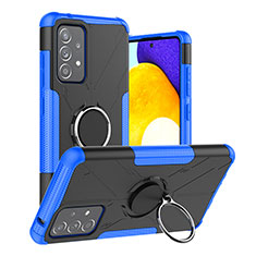 Custodia Silicone e Plastica Opaca Cover con Magnetico Anello Supporto J01X per Samsung Galaxy A52 4G Blu