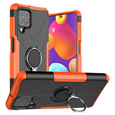 Custodia Silicone e Plastica Opaca Cover con Magnetico Anello Supporto J01X per Samsung Galaxy F62 5G Arancione