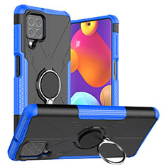Custodia Silicone e Plastica Opaca Cover con Magnetico Anello Supporto J01X per Samsung Galaxy F62 5G Blu