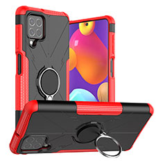 Custodia Silicone e Plastica Opaca Cover con Magnetico Anello Supporto J01X per Samsung Galaxy F62 5G Rosso