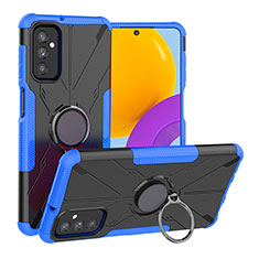 Custodia Silicone e Plastica Opaca Cover con Magnetico Anello Supporto J01X per Samsung Galaxy M52 5G Blu