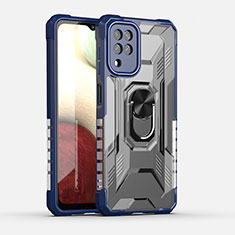 Custodia Silicone e Plastica Opaca Cover con Magnetico Anello Supporto J02S per Samsung Galaxy A12 Nacho Blu