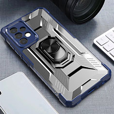 Custodia Silicone e Plastica Opaca Cover con Magnetico Anello Supporto J02S per Samsung Galaxy A52s 5G Blu