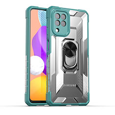 Custodia Silicone e Plastica Opaca Cover con Magnetico Anello Supporto J02S per Samsung Galaxy F22 4G Verde
