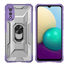 Custodia Silicone e Plastica Opaca Cover con Magnetico Anello Supporto J02S per Samsung Galaxy M02 Viola