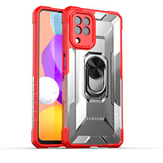 Custodia Silicone e Plastica Opaca Cover con Magnetico Anello Supporto J02S per Samsung Galaxy M32 4G Rosso