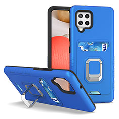 Custodia Silicone e Plastica Opaca Cover con Magnetico Anello Supporto J03S per Samsung Galaxy A42 5G Blu