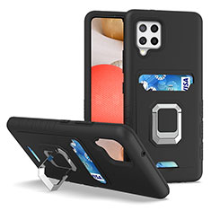 Custodia Silicone e Plastica Opaca Cover con Magnetico Anello Supporto J03S per Samsung Galaxy A42 5G Nero