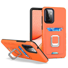 Custodia Silicone e Plastica Opaca Cover con Magnetico Anello Supporto J03S per Samsung Galaxy A72 5G Arancione